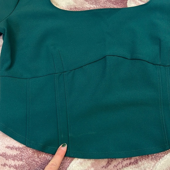 Abercrombie & Fitch Women’s Long Sleeve Crepe Teal Corset Top - Picture 5 of 10